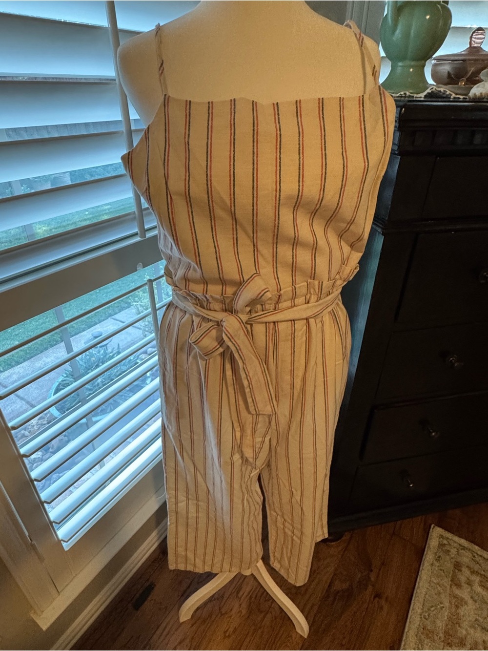 Copper Key Cream Jumpsuit with Red Stripe Tie Waist